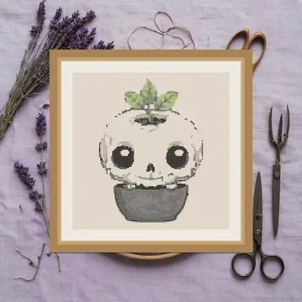 Skull Planter cross stitch pattern