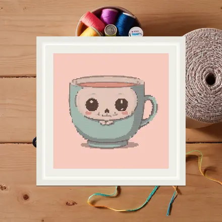 Skull Teacup cross stitch pattern