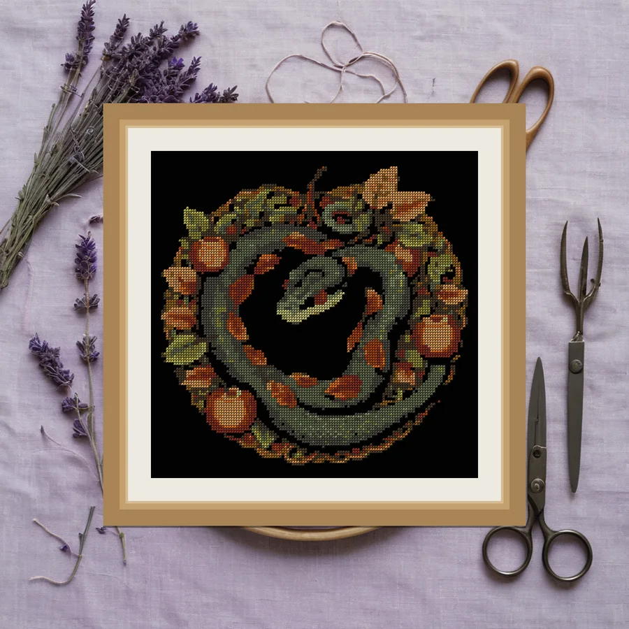 Snake And Apple Branch cross stitch pattern