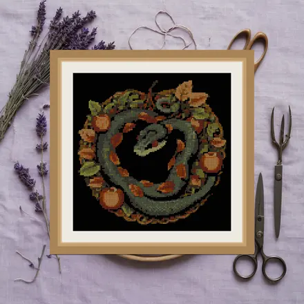 Snake And Apple Branch cross stitch pattern