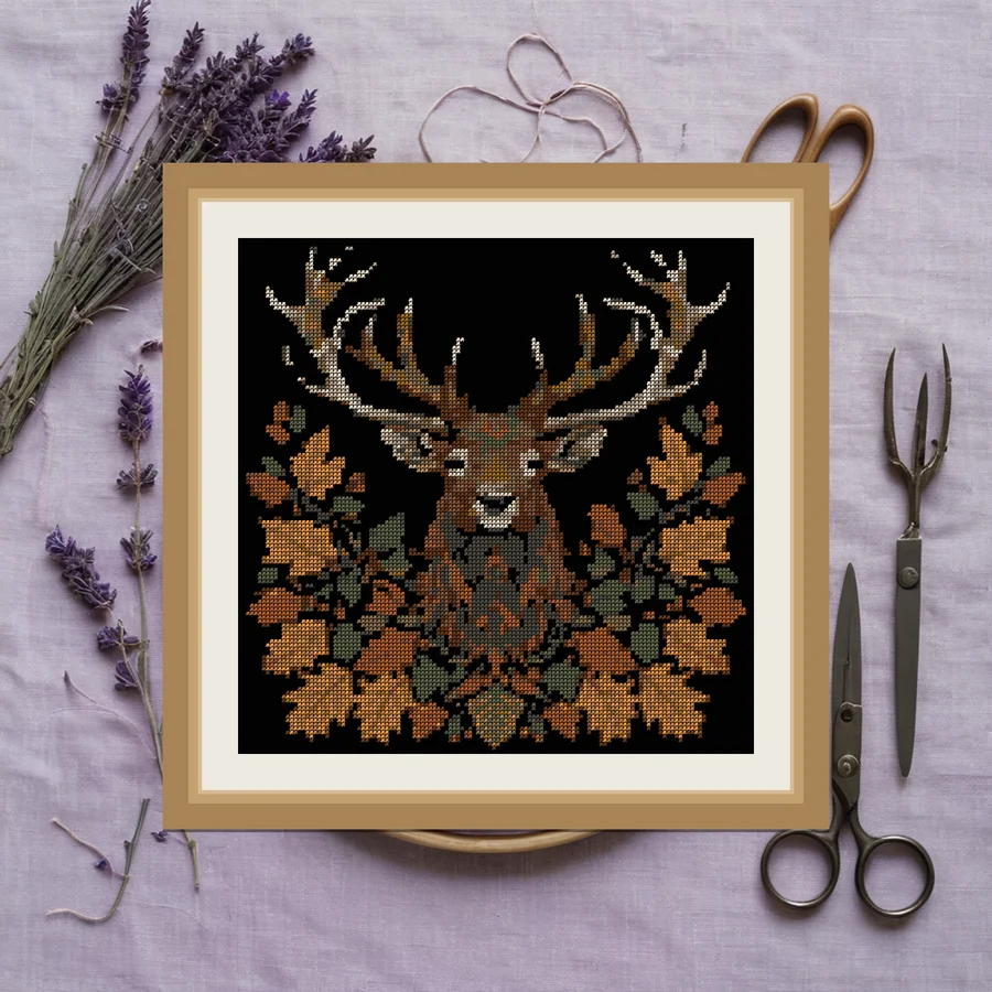 Stag And Oak Crown cross stitch pattern