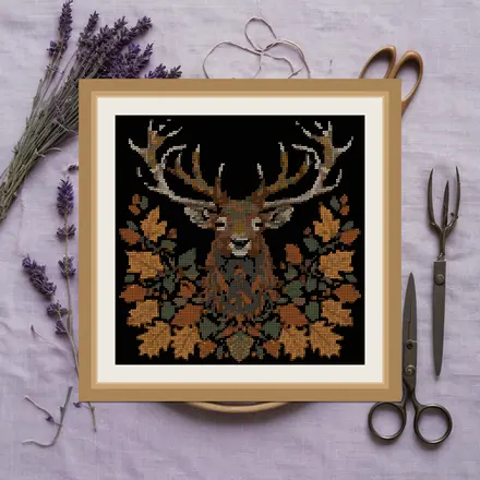 Stag And Oak Crown cross stitch pattern