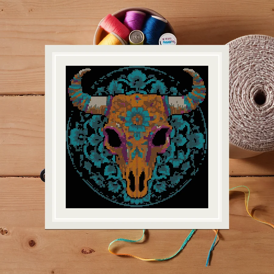 Sugar Skull Bull cross stitch pattern