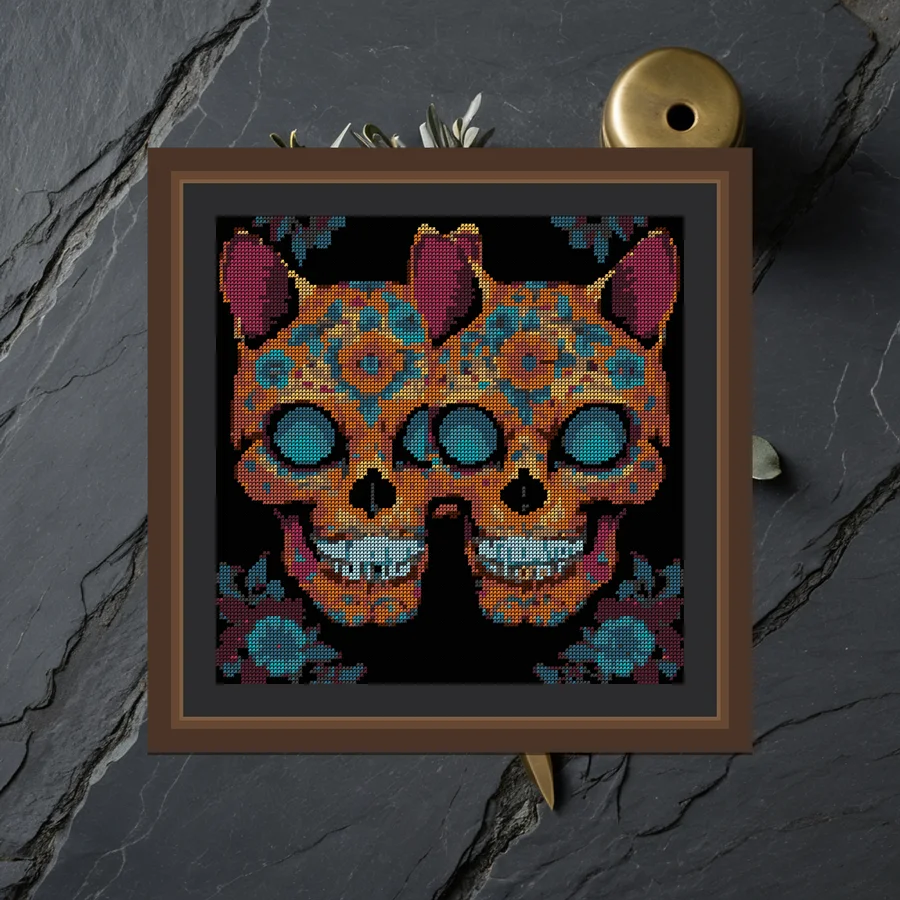 Sugar Skull Cat Pair cross stitch pattern