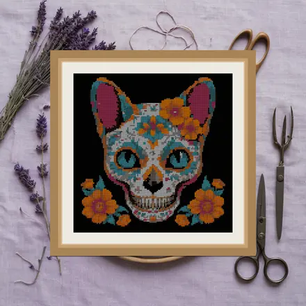 Sugar Skull Cat cross stitch pattern