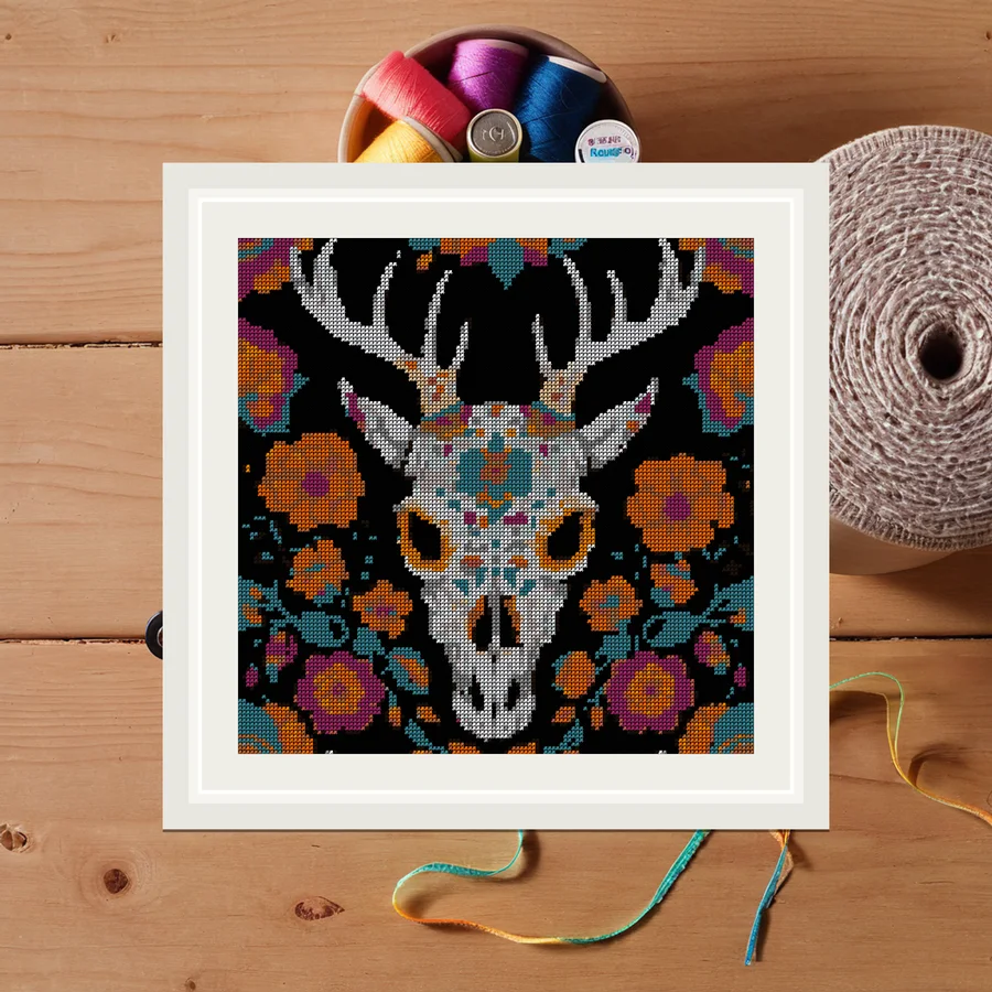 Sugar Skull Deer cross stitch pattern
