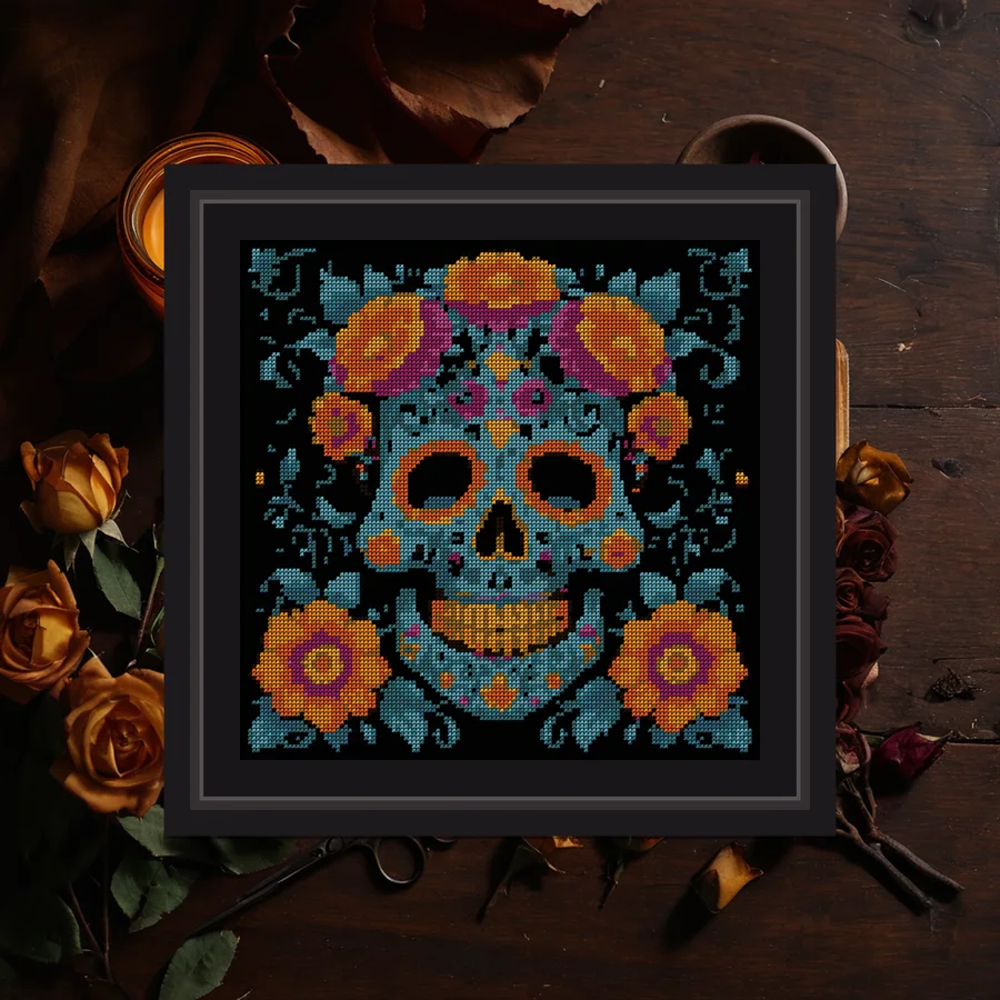 Sugar Skull Marigold cross stitch pattern