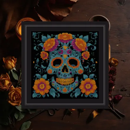Sugar Skull Marigold cross stitch pattern