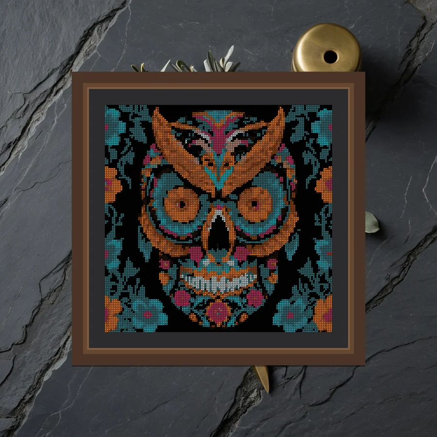 Sugar Skull Owl cross stitch pattern