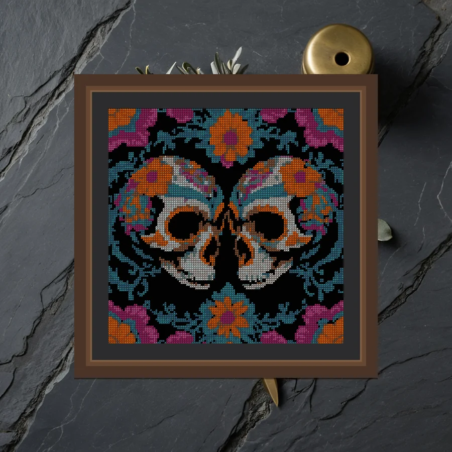 Sugar Skull Owl Pair cross stitch pattern