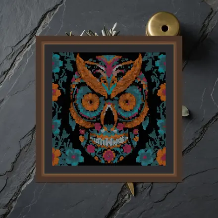 Sugar Skull Owl cross stitch pattern