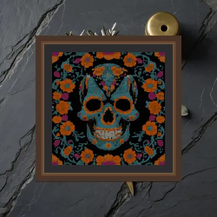Teal Sugar Skull cross stitch pattern