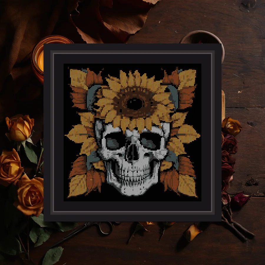 Sunflower And Skull cross stitch pattern