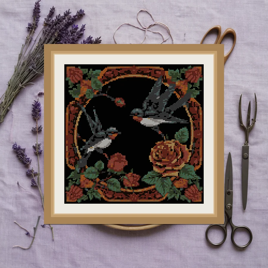 Swallow And Rose cross stitch pattern