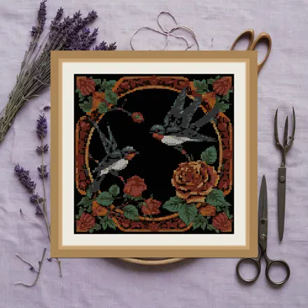 Swallow And Rose cross stitch pattern