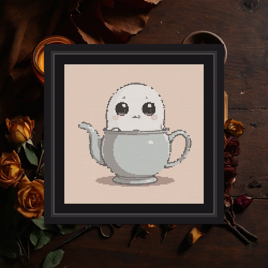 Teapot Ghost cross stitch pattern