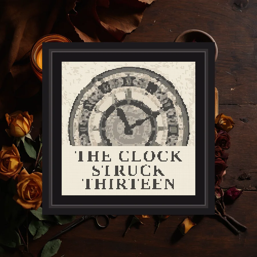 The Clock Struck Thirteen cross stitch pattern