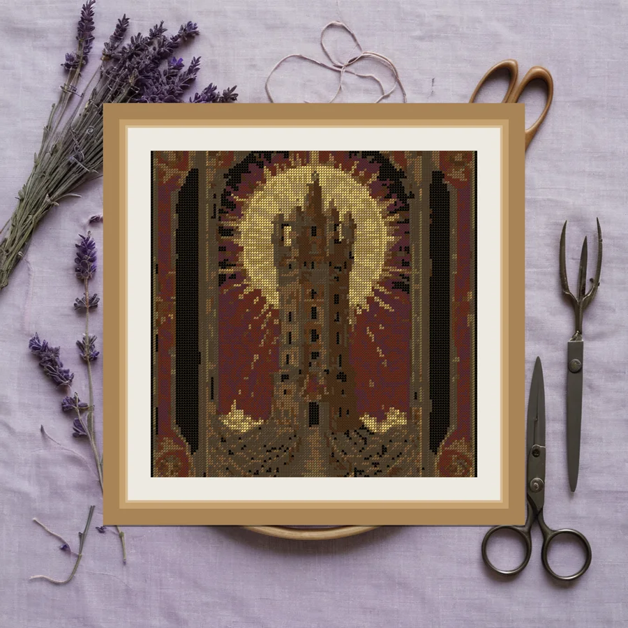 The Tower Card cross stitch pattern
