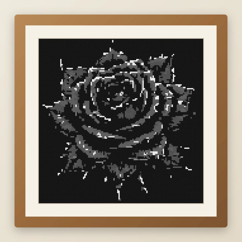 Thorned Rose Noir cross stitch pattern, example of a finished piece