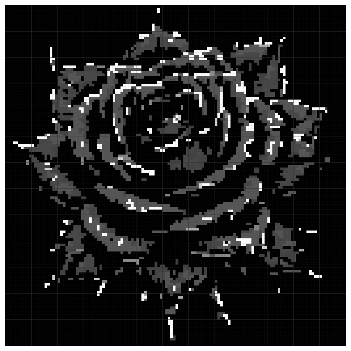The full Thorned Rose Noir cross stitch chart, 130 by 130 stitches