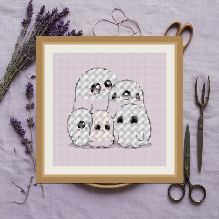 Tiny Ghost Family cross stitch pattern