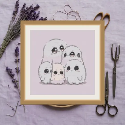 Tiny Ghost Family cross stitch pattern