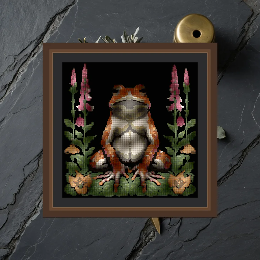 Toad And Foxglove cross stitch pattern