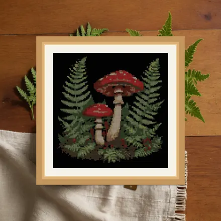 Toadstool And Ferns cross stitch pattern