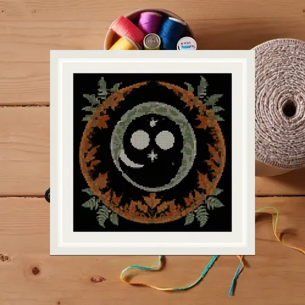 Triple Moon And Ferns cross stitch pattern