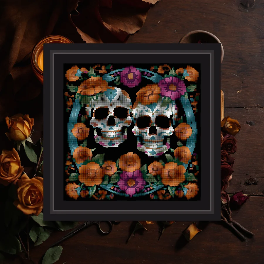 Twin Calaveras cross stitch pattern