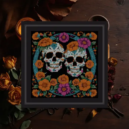 Twin Calaveras cross stitch pattern