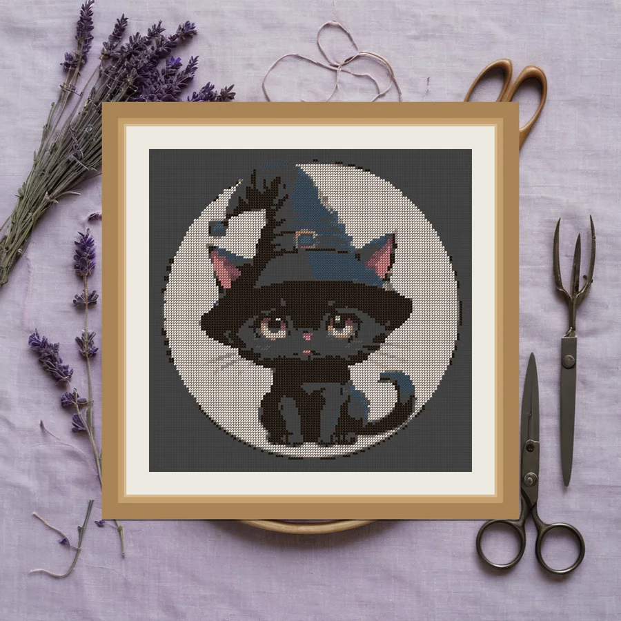 Witch Hat Cat cross stitch pattern