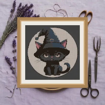 Witch Hat Cat cross stitch pattern