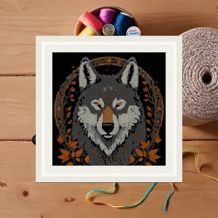 Wolf And Winter Branch cross stitch pattern