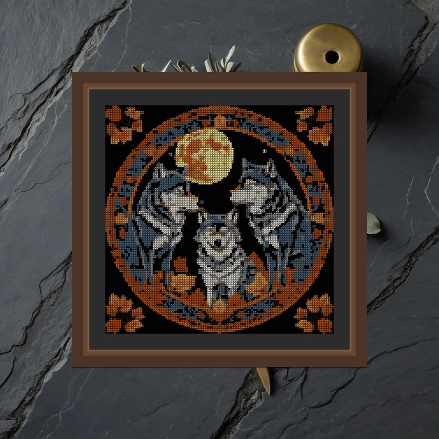 Wolf Pair And Moon cross stitch pattern