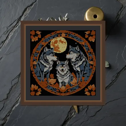 Wolf Pair And Moon cross stitch pattern
