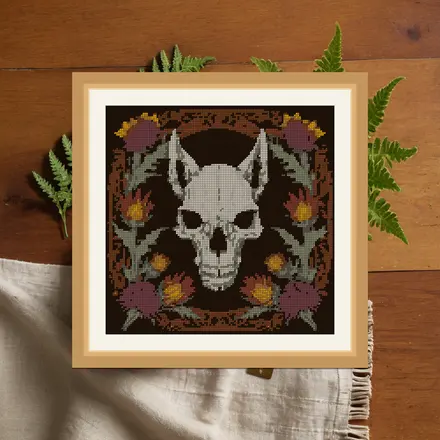 Wolf Skull And Thistle cross stitch pattern