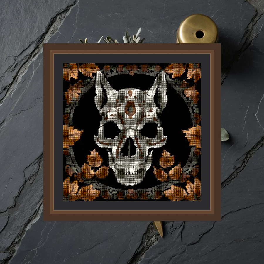 Wolf Skull And Yarrow cross stitch pattern