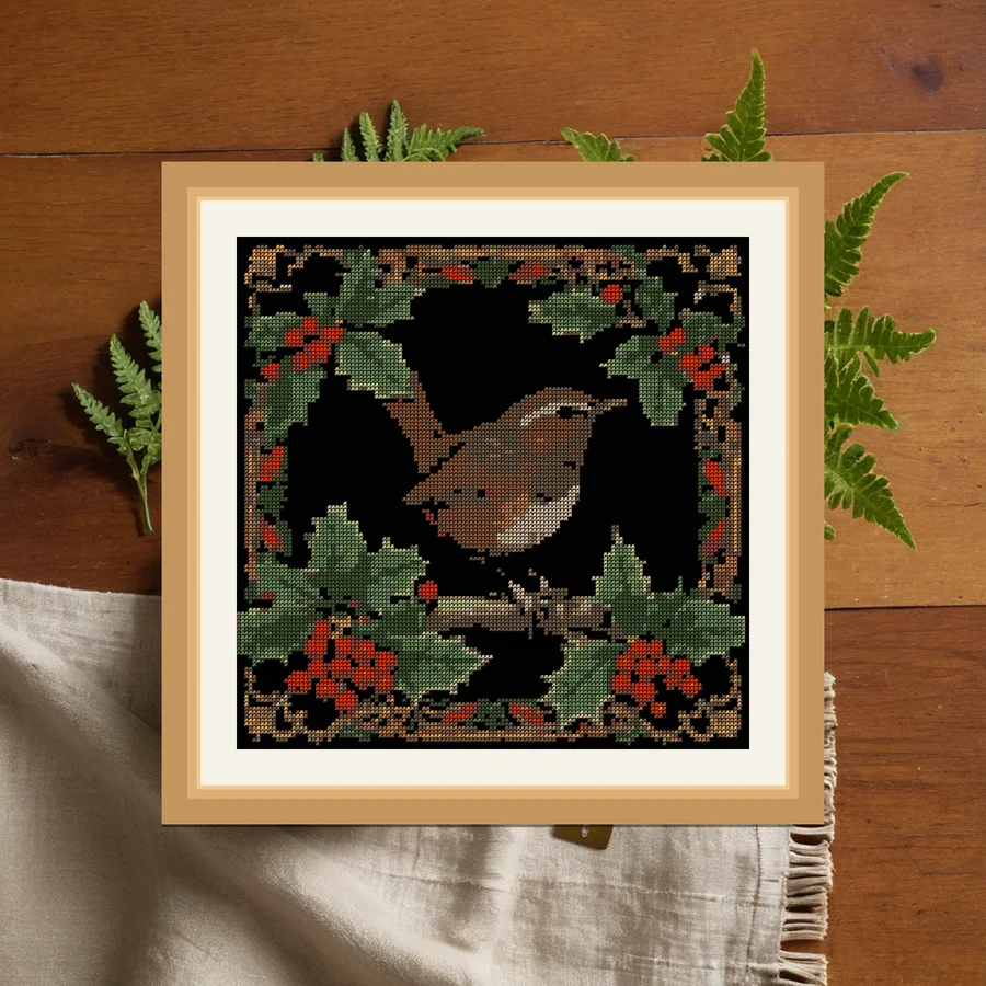 Wren And Holly cross stitch pattern