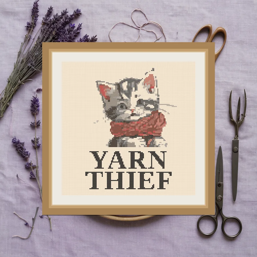 Yarn Thief cross stitch pattern