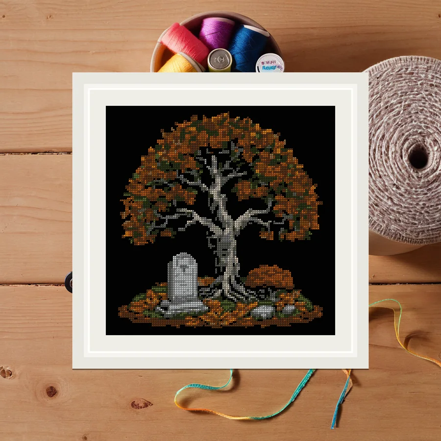 Yew And Gravestone cross stitch pattern