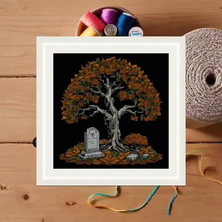 Yew And Gravestone cross stitch pattern