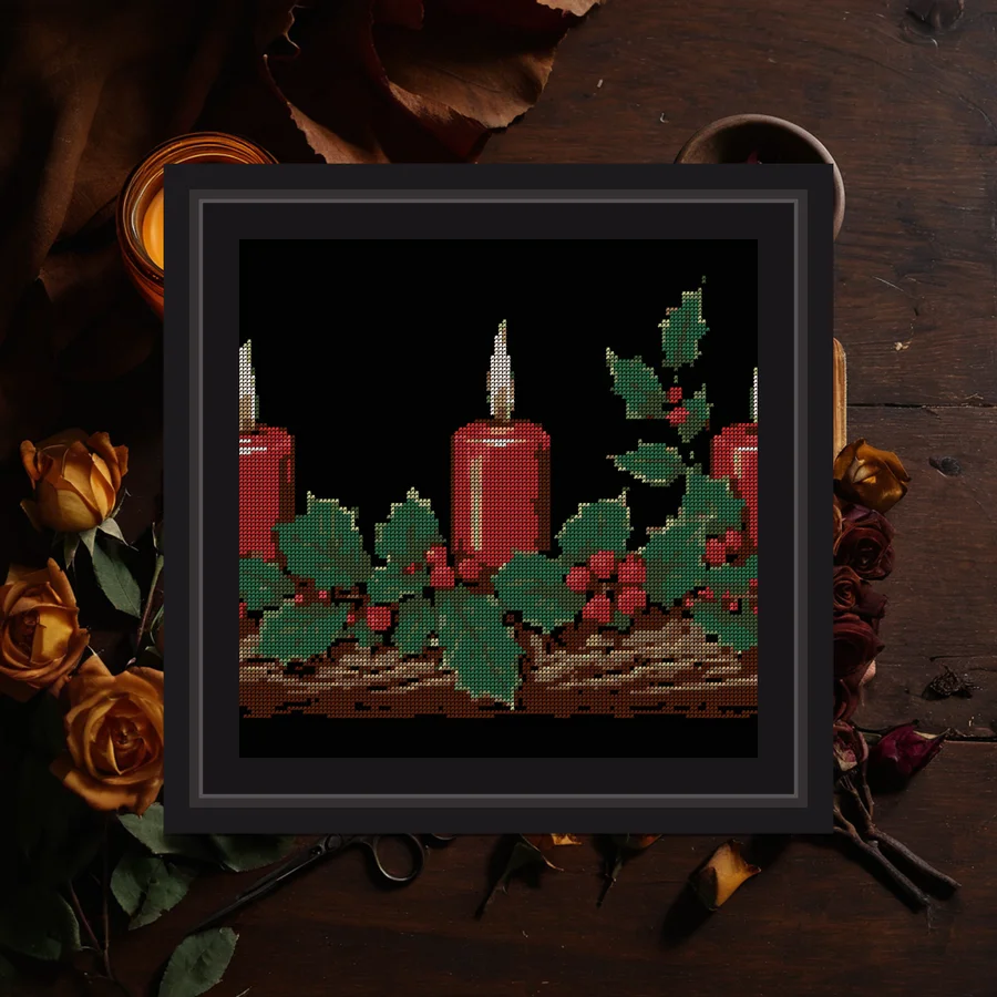 Yule Log And Candles cross stitch pattern